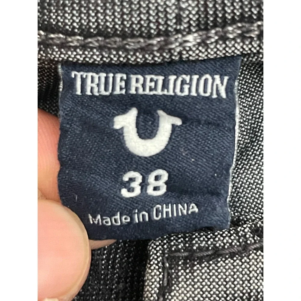 True Religion Ricky Jeans Mens 38 Black Relaxed Straight Flap Pockets (READ)